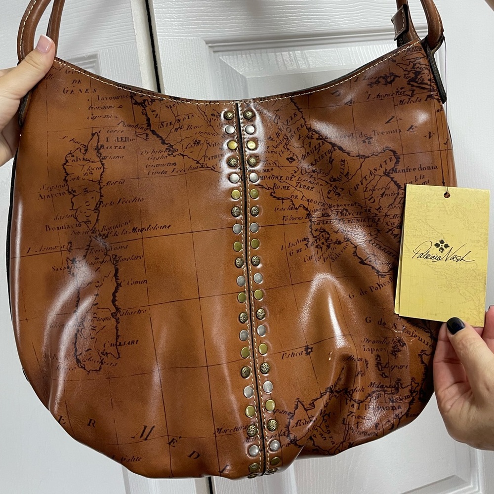 Patricia Nash Brown Embossed Shoulder Bag with Studded Detail